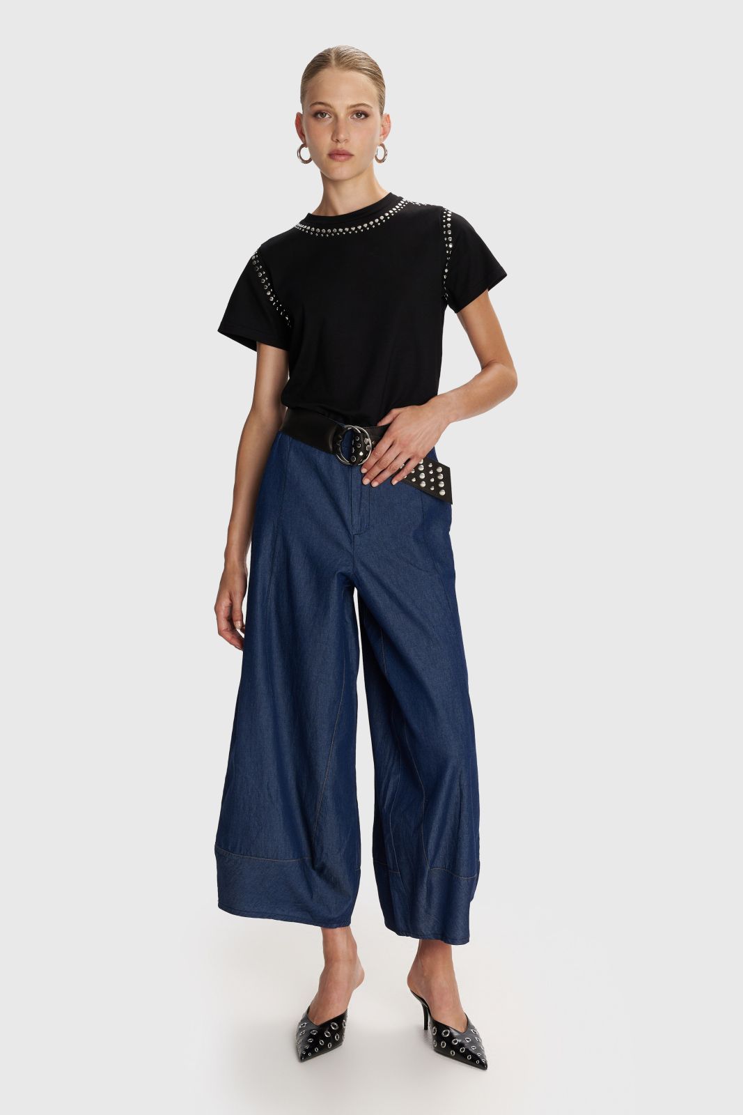 ALE - Pantallona blu xhins i holle prerje e gjere