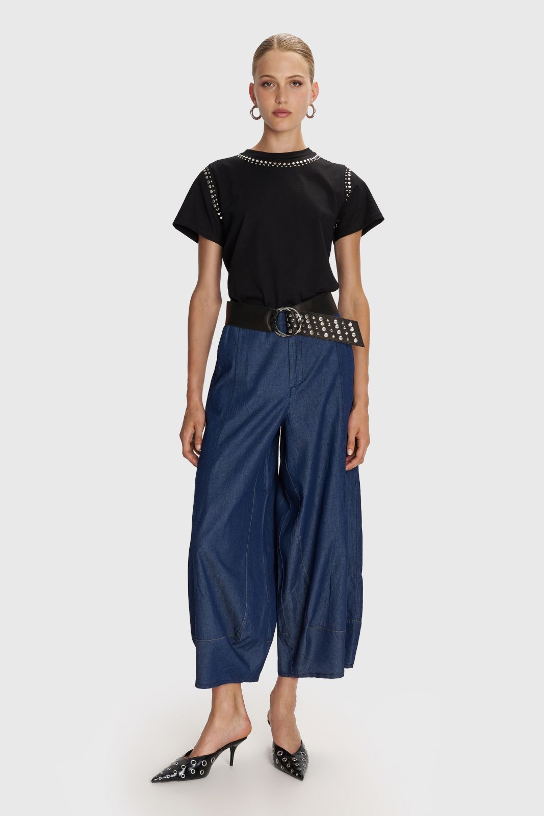 ALE - Pantallona blu xhins i holle prerje e gjere