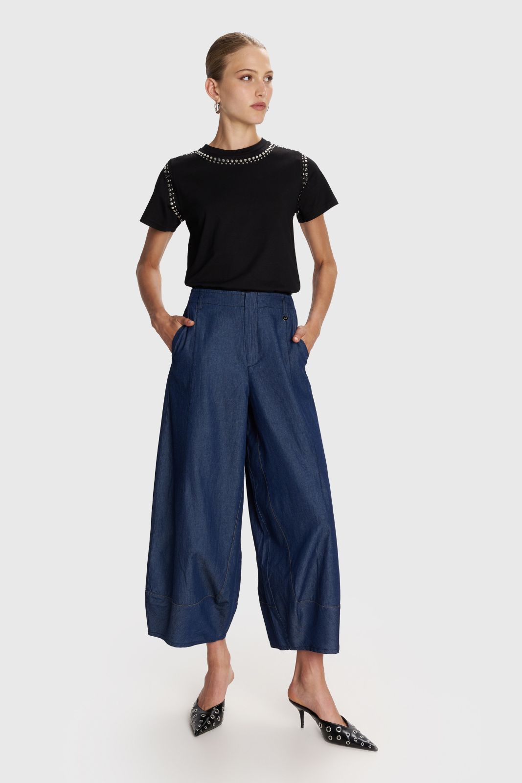 ALE - Pantallona blu xhins i holle prerje e gjere