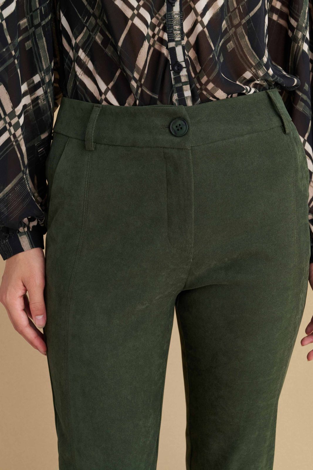 attrattivo - Pantallona kadife jeshile dhe kafe me prerje te ngushte