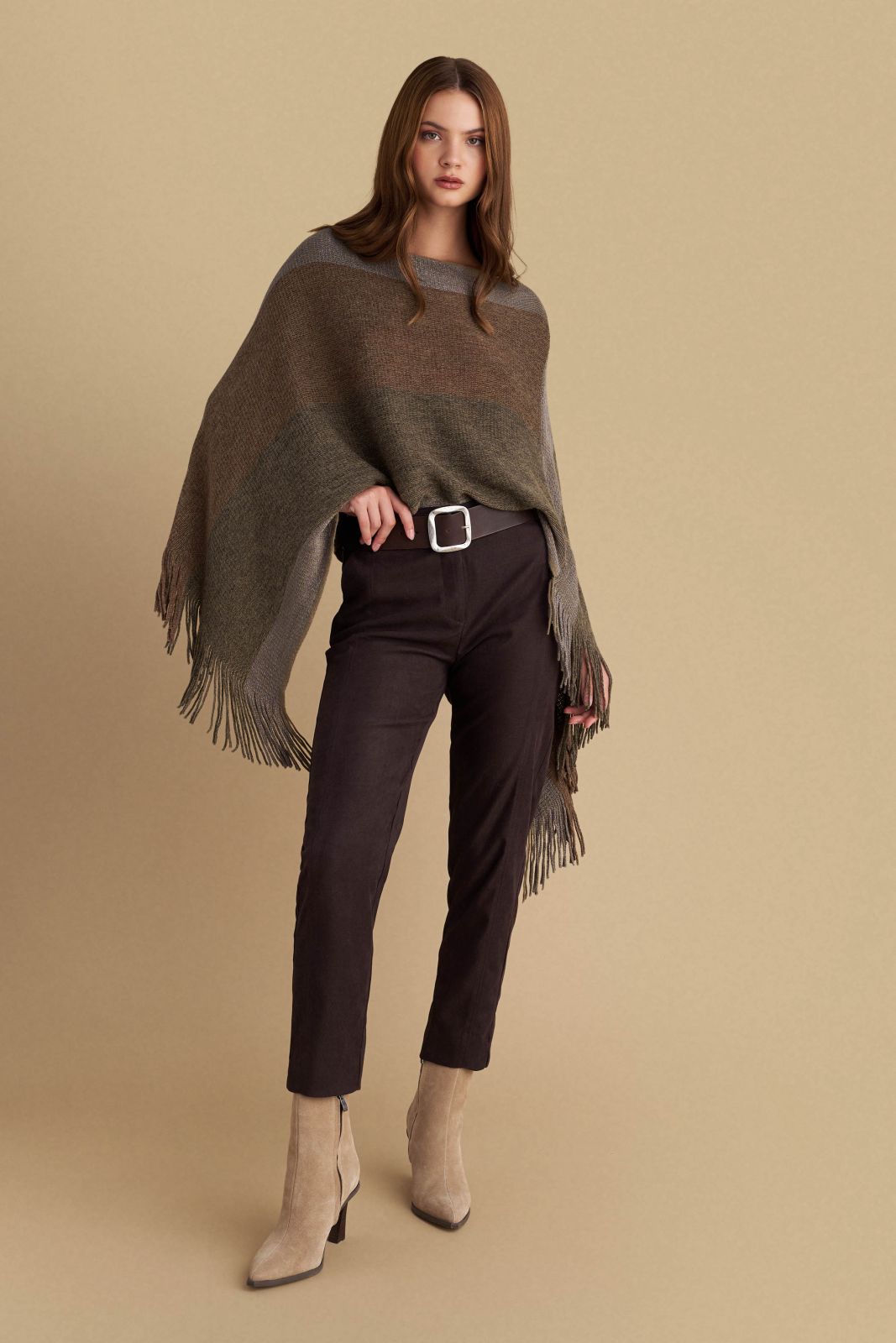 attrattivo - Pantallona kadife jeshile dhe kafe me prerje te ngushte