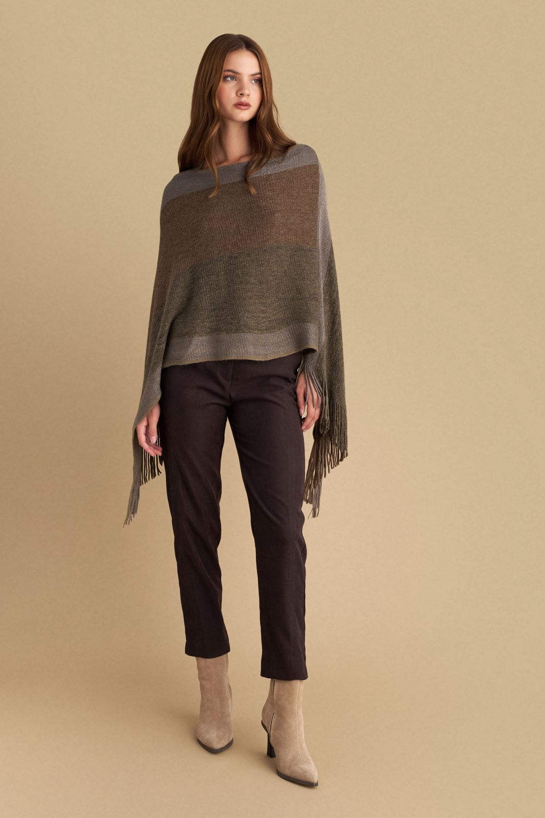 attrattivo - Pantallona kadife jeshile dhe kafe me prerje te ngushte