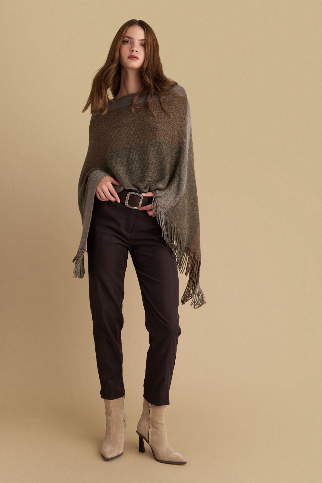 attrattivo - Pantallona kadife jeshile dhe kafe me prerje te ngushte