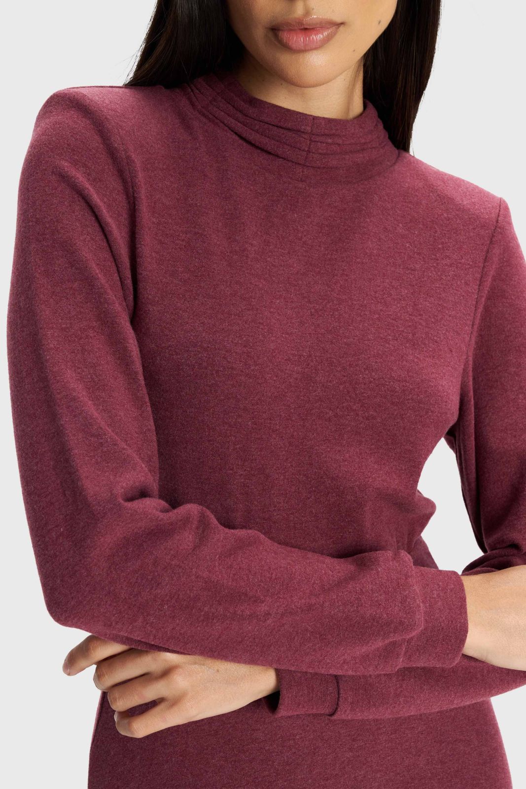 ALE - Fustan vishnje dhe gri trecereksh me menge te gjata