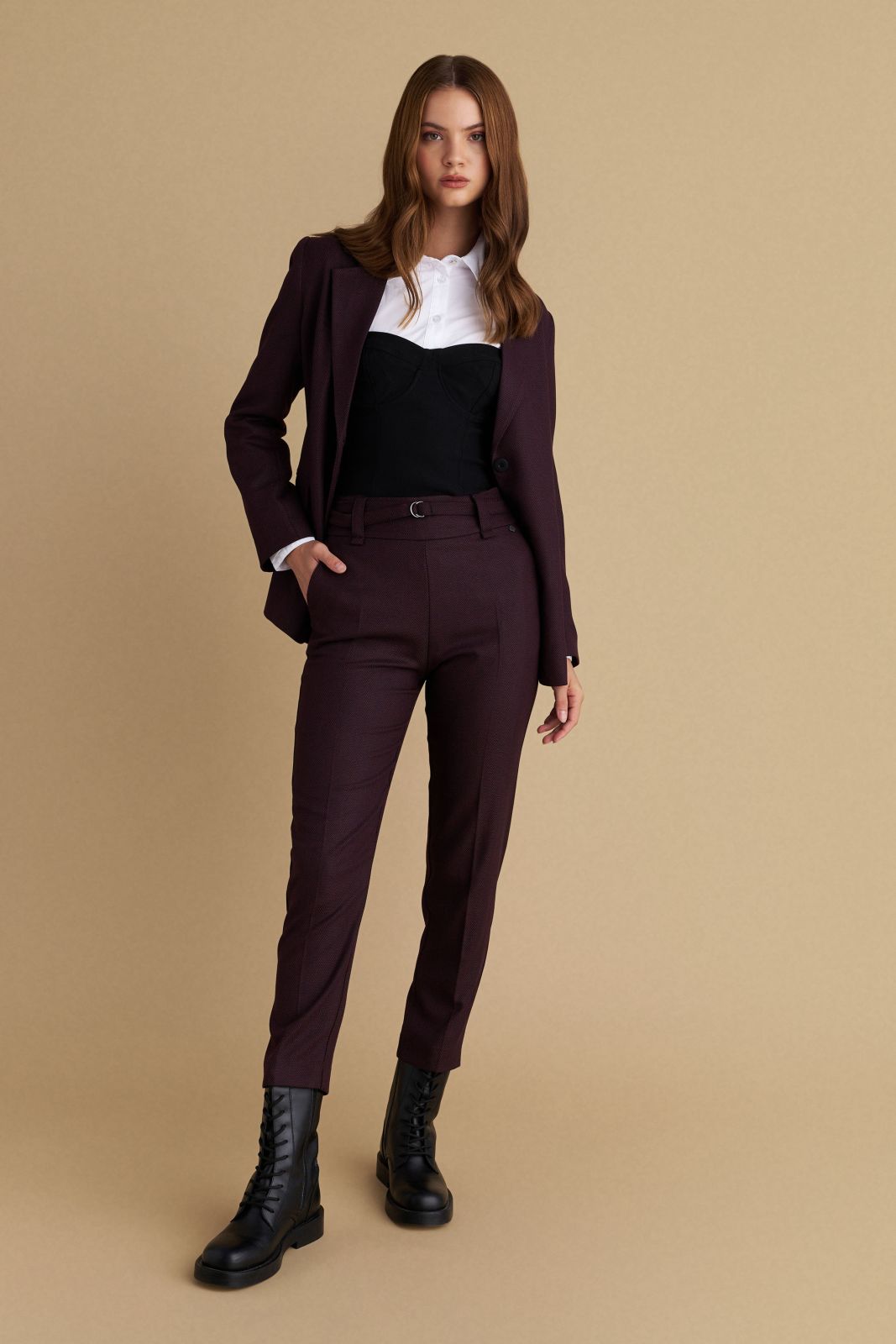 attrattivo - Pantallona serioze vishnje me rrip ne bel