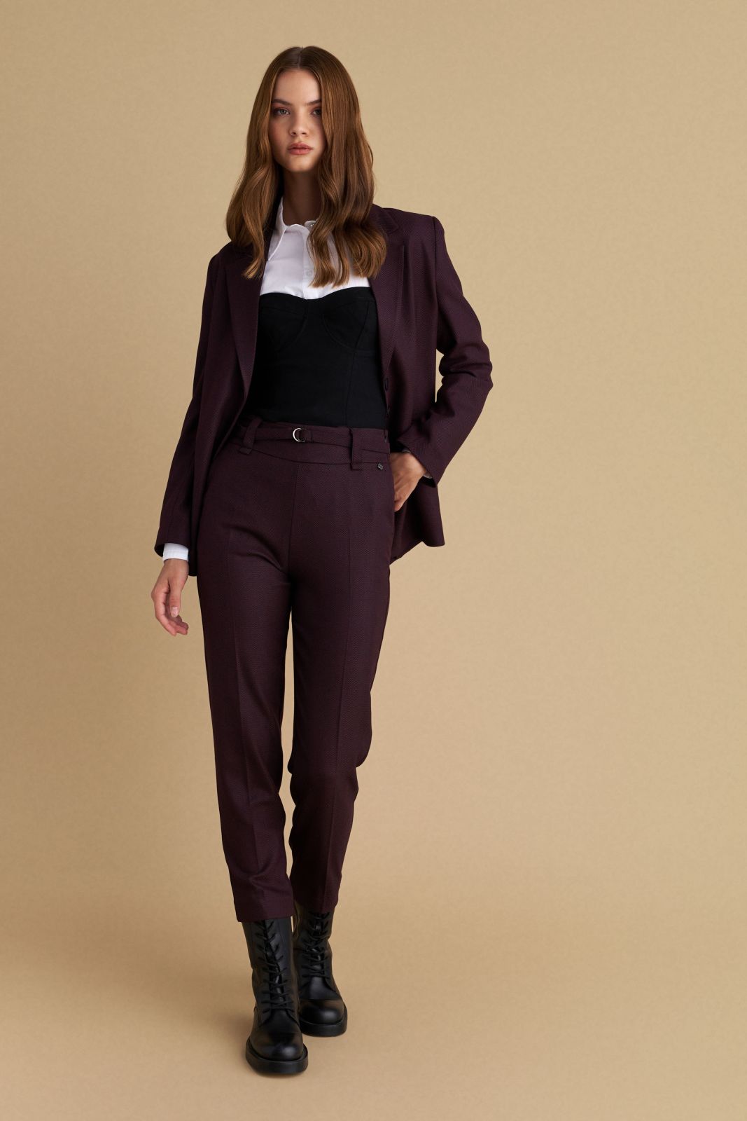 attrattivo - Pantallona serioze vishnje me rrip ne bel