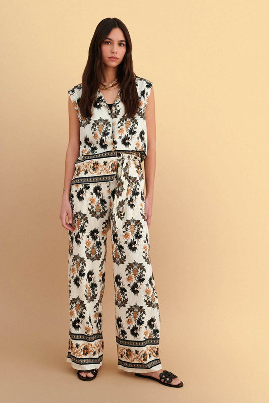 attrattivo - Pantallona te gjera me motive lulesh dhe rrip