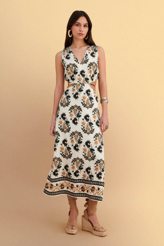 attrattivo - Fustan i gjate me motive lulesh dhe detaje te hapura