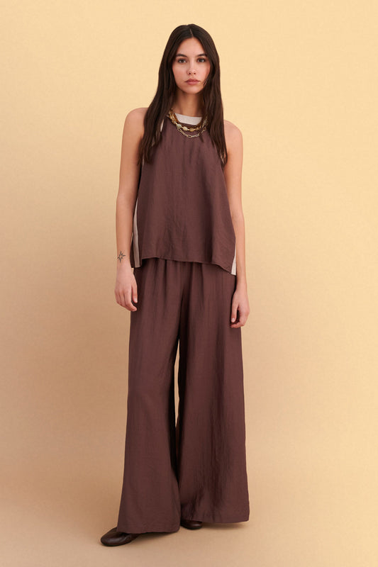 attrattivo - Pantallona kafe te gjera me llastik ne bel