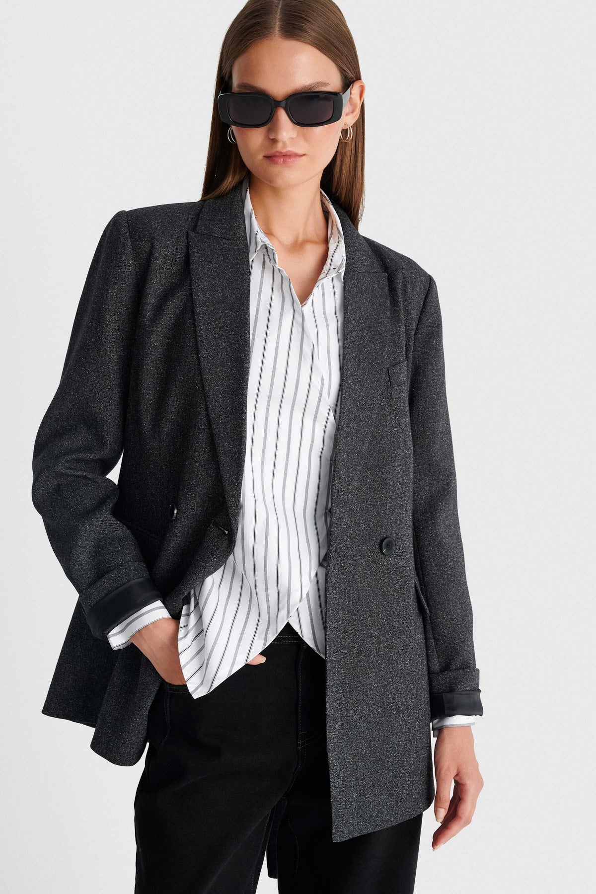 ALE - Xhakete gri stil oversize me rrip ne bel