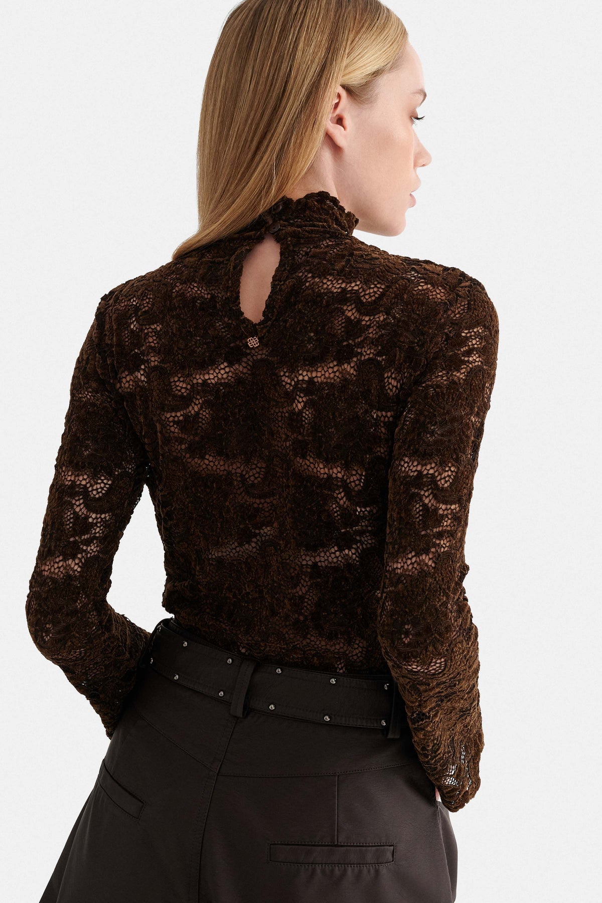attrattivo - Bluze body kafe me dantelle gjysem transparente