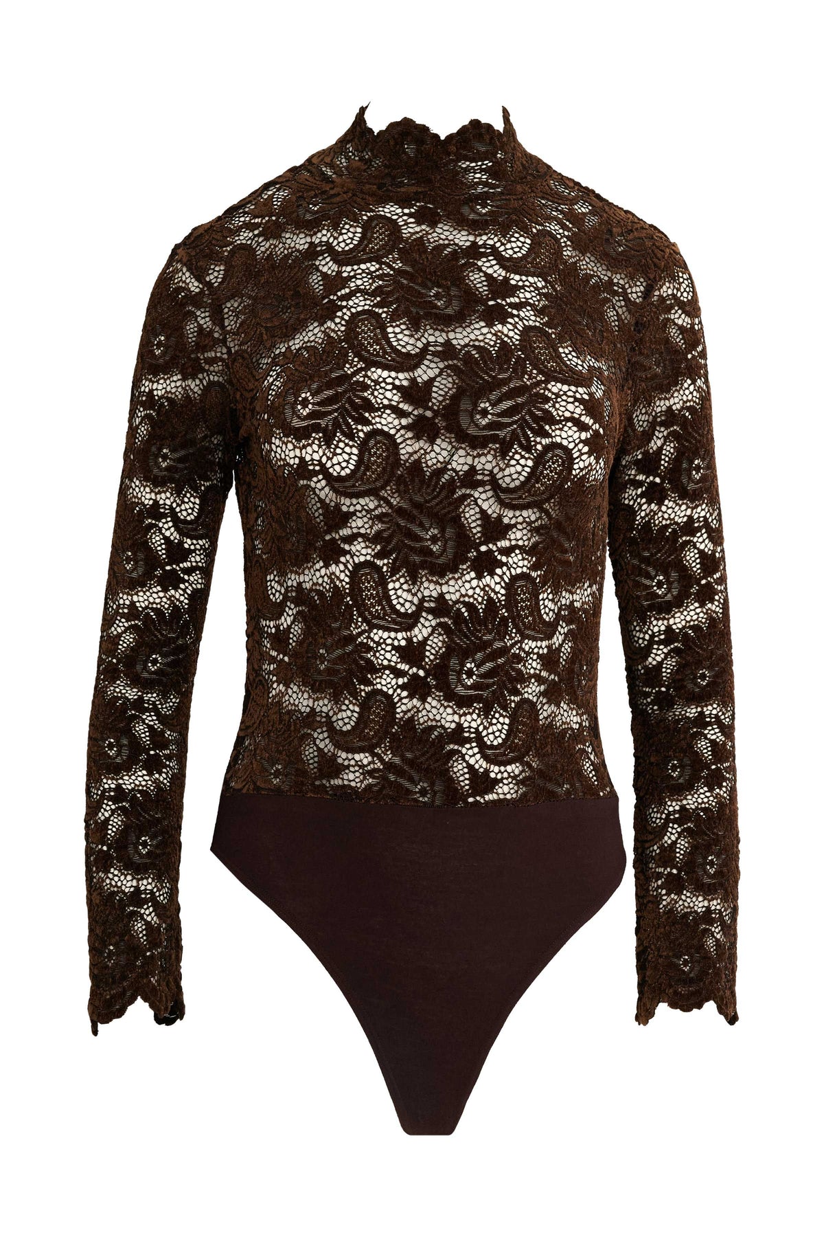 attrattivo - Bluze body kafe me dantelle gjysem transparente