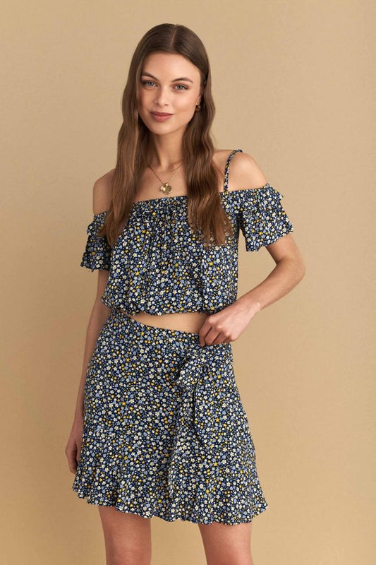 attrattivo - Set floral shumengjyresh bluze dhe fund i shkurter