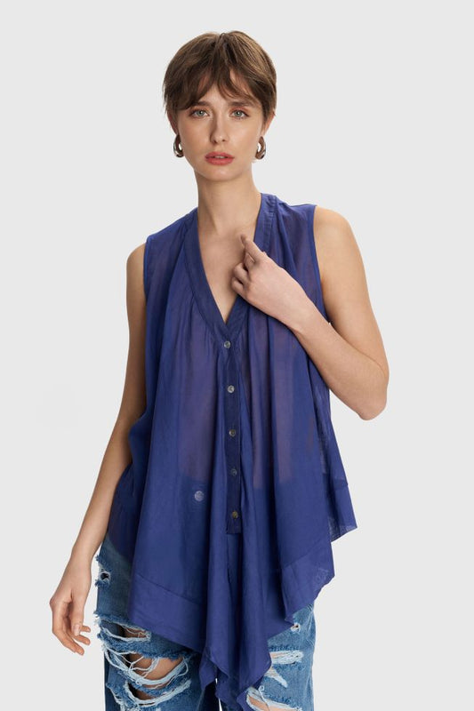 ALE - Bluze blu dhe e bardhe asimetrike pa menge