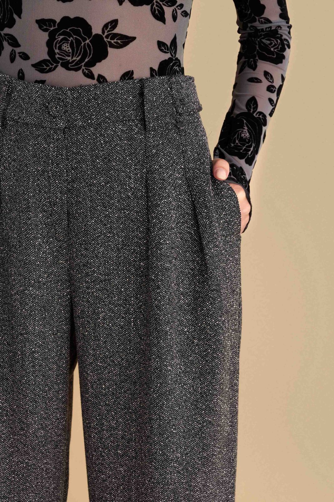 attrattivo - Pantallona stofi gri me prerje te drejte dhe llastik ne bel