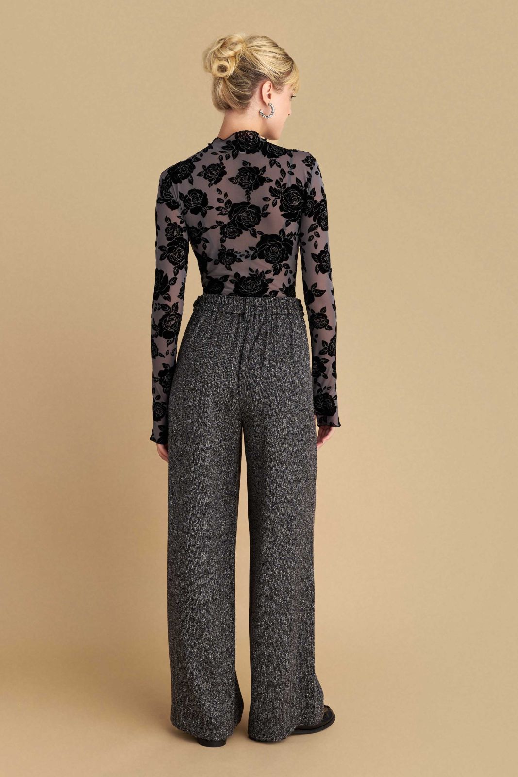 attrattivo - Pantallona stofi gri me prerje te drejte dhe llastik ne bel