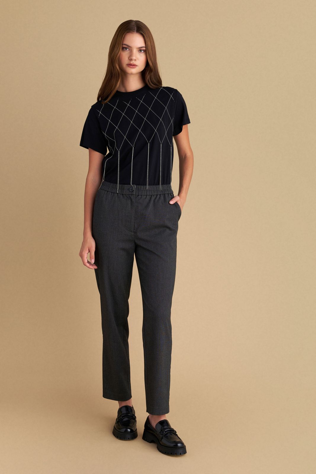 attrattivo - Pantallona gri me llastik ne bel