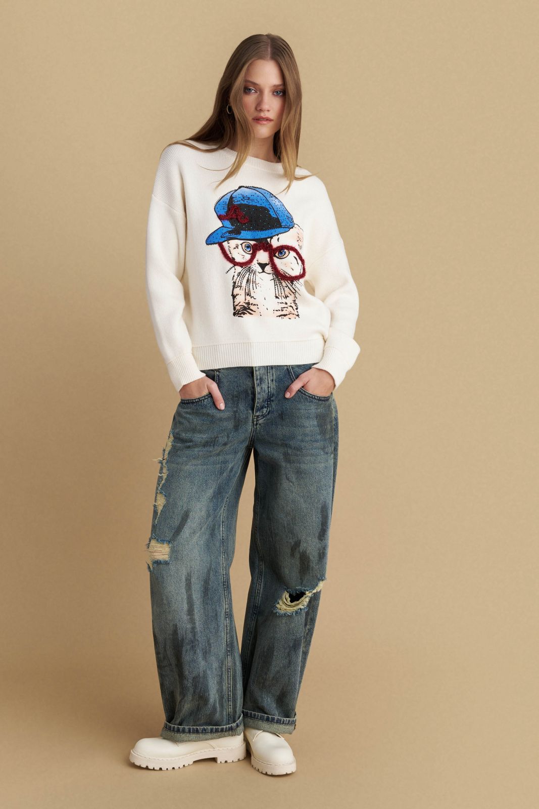 attrattivo - Pulover bezhe me motive