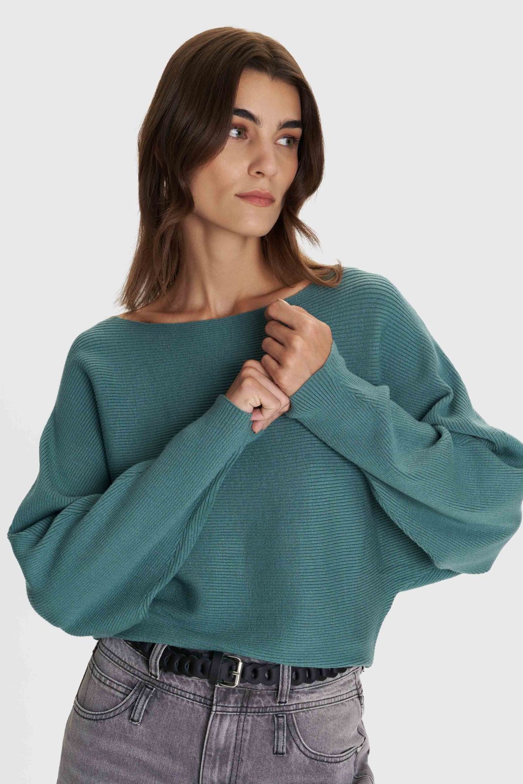 ALE - Pulover jeshile dhe bezhe me jake te rrumbullaket