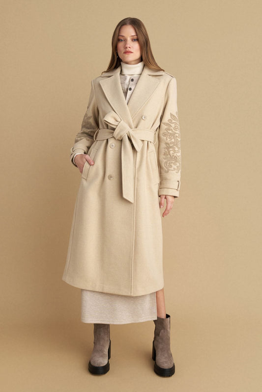 attrattivo - Pallto bezhe me qendisje dhe me rrip