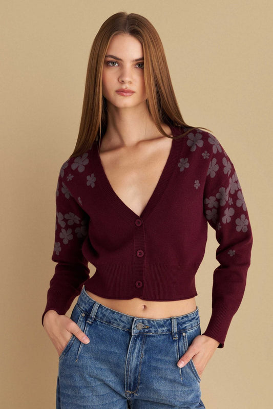 attrattivo - Cardigan i shkurter vishnje me printe florale