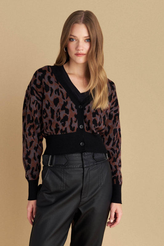 attrattivo - Cardigan i shkurter shumengjyresh me printe leopardi