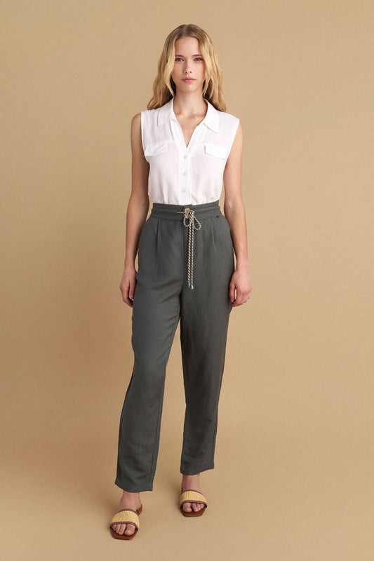 attrattivo - Pantallona lino jeshile,bezhe dhe gri