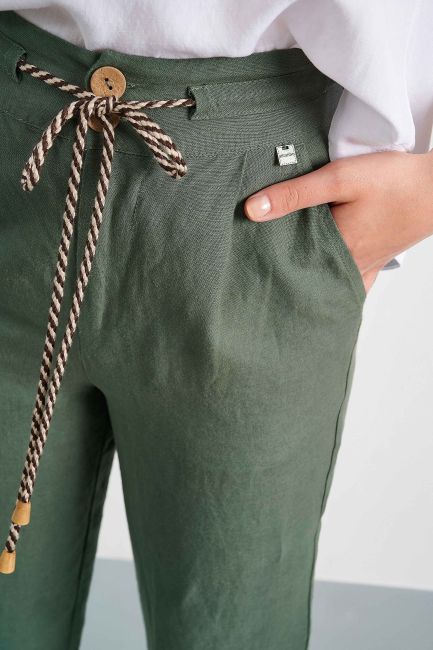 attrattivo - Pantallona lino jeshile, bezhe dhe kafe