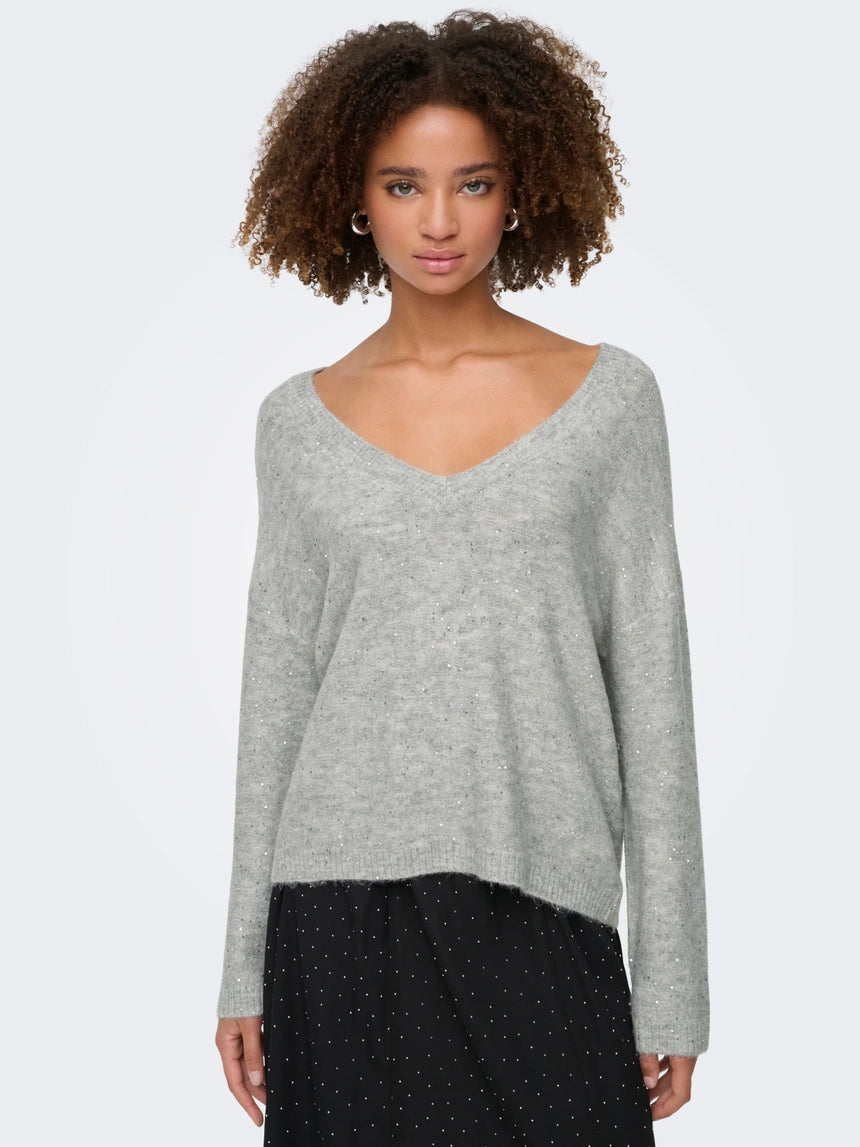 ONLY - Pulover roze , blu dhe gri me detaje xixash