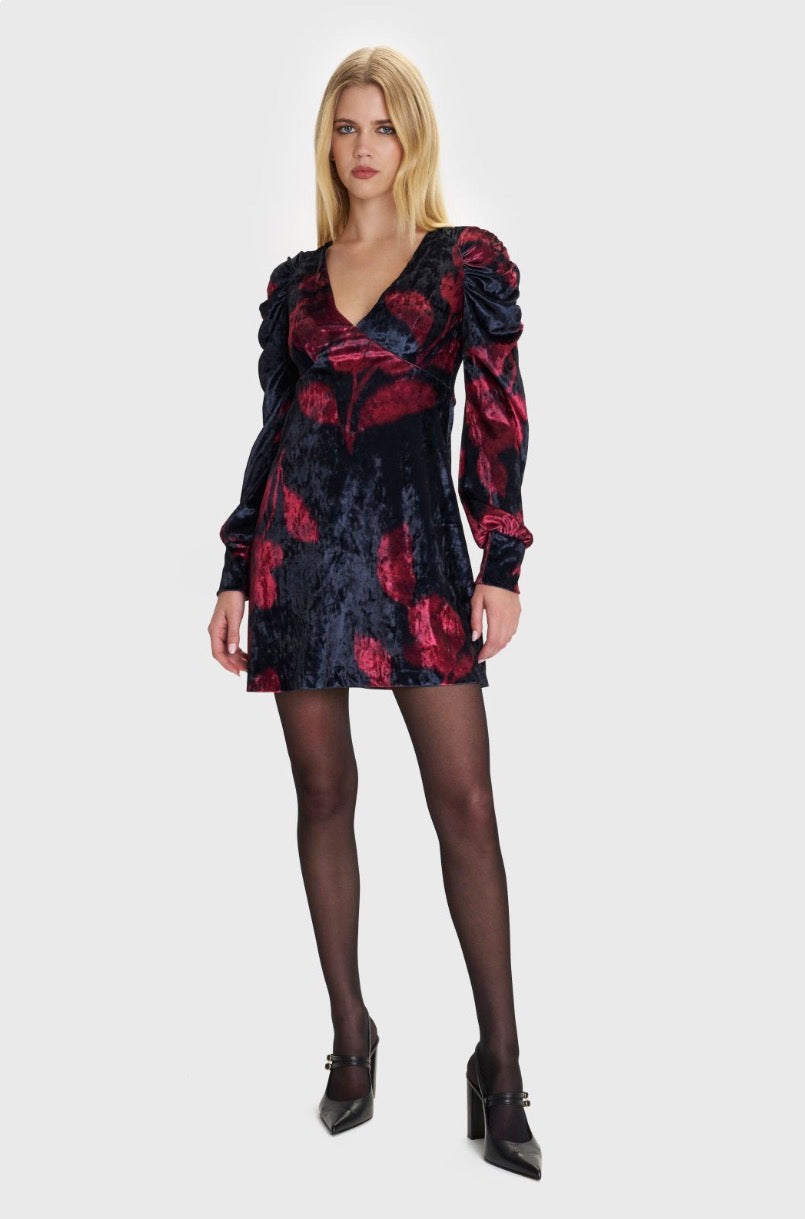 ALE - Fustan i zi veludh i shkurter me printe florale