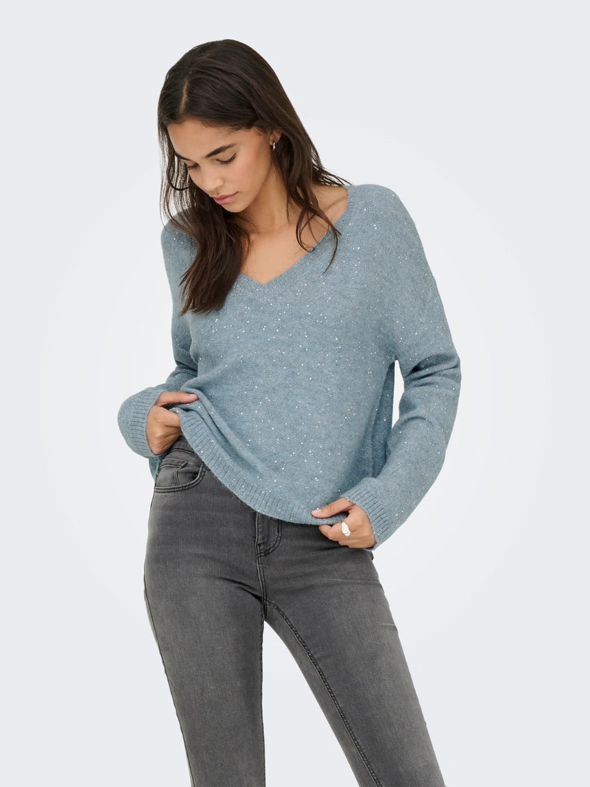 ONLY - Pulover roze , blu dhe gri me detaje xixash