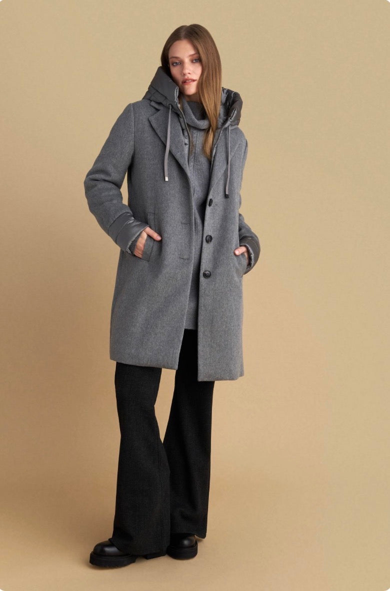 attrattivo - Pallto gri e shkurter me kapuc te shkeputshem