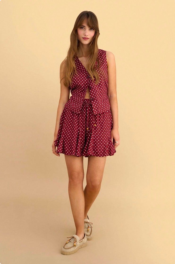 attrattivo - Set kemishe dhe fund i shkurter  i kuq me pika