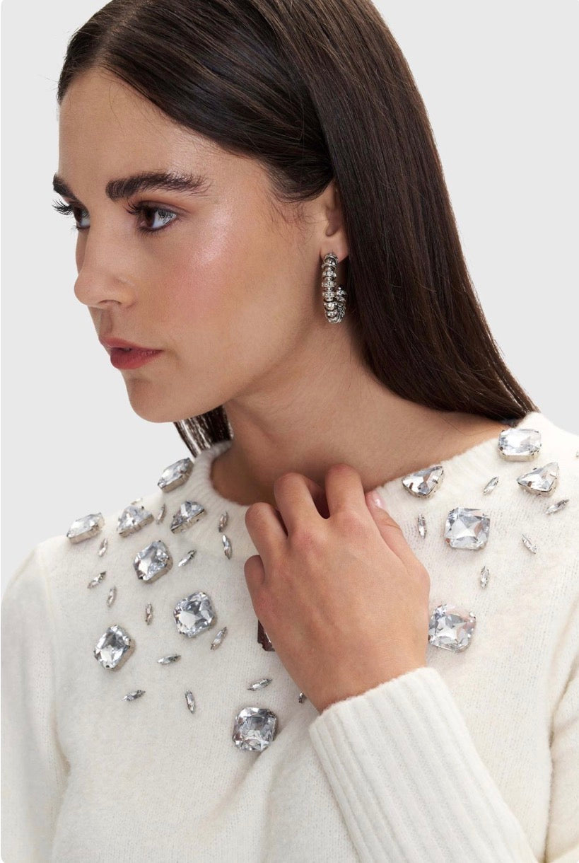 ALE - Pulover gri dhe e bardhe me elemente dekorative