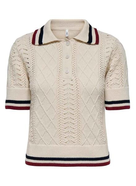 ONLY - Bluze polo bezhe me menge te shkurtra