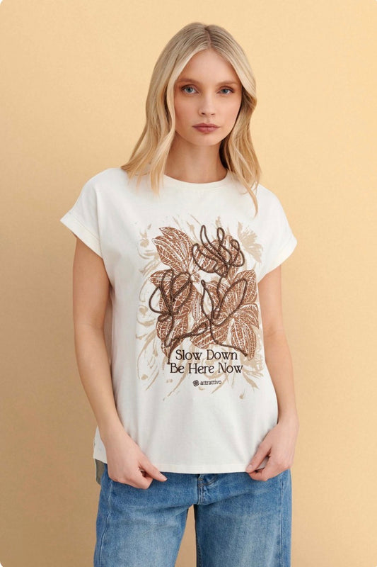 attrattivo - Bluze pambuku bezhe me detaje te qendisura