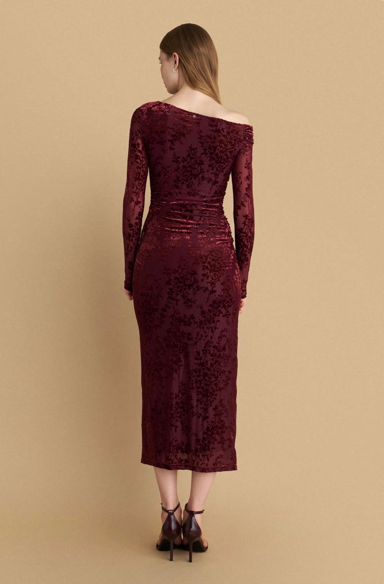 attrattivo - Fustan i kuq veludh me motive florale