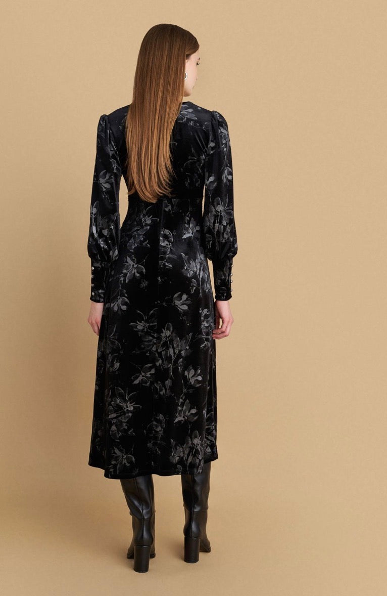 attrattivo - Fustan i zi veludh me printe florale