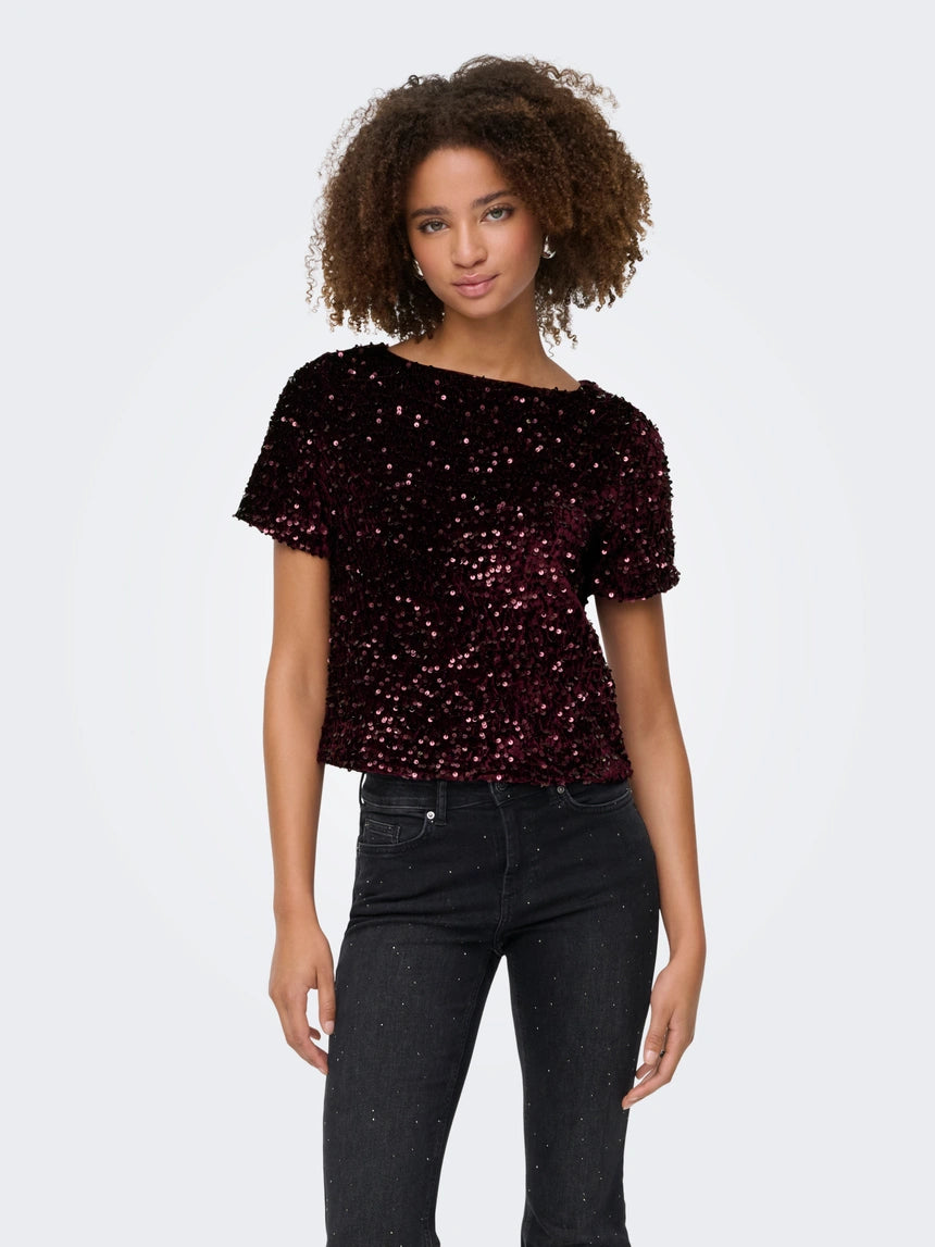 ONLY - Bluze vishnje, e zeze dhe gold me temina