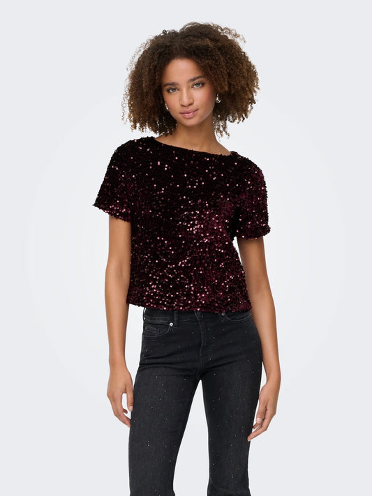 ONLY - Bluze vishnje, e zeze dhe gold me temina