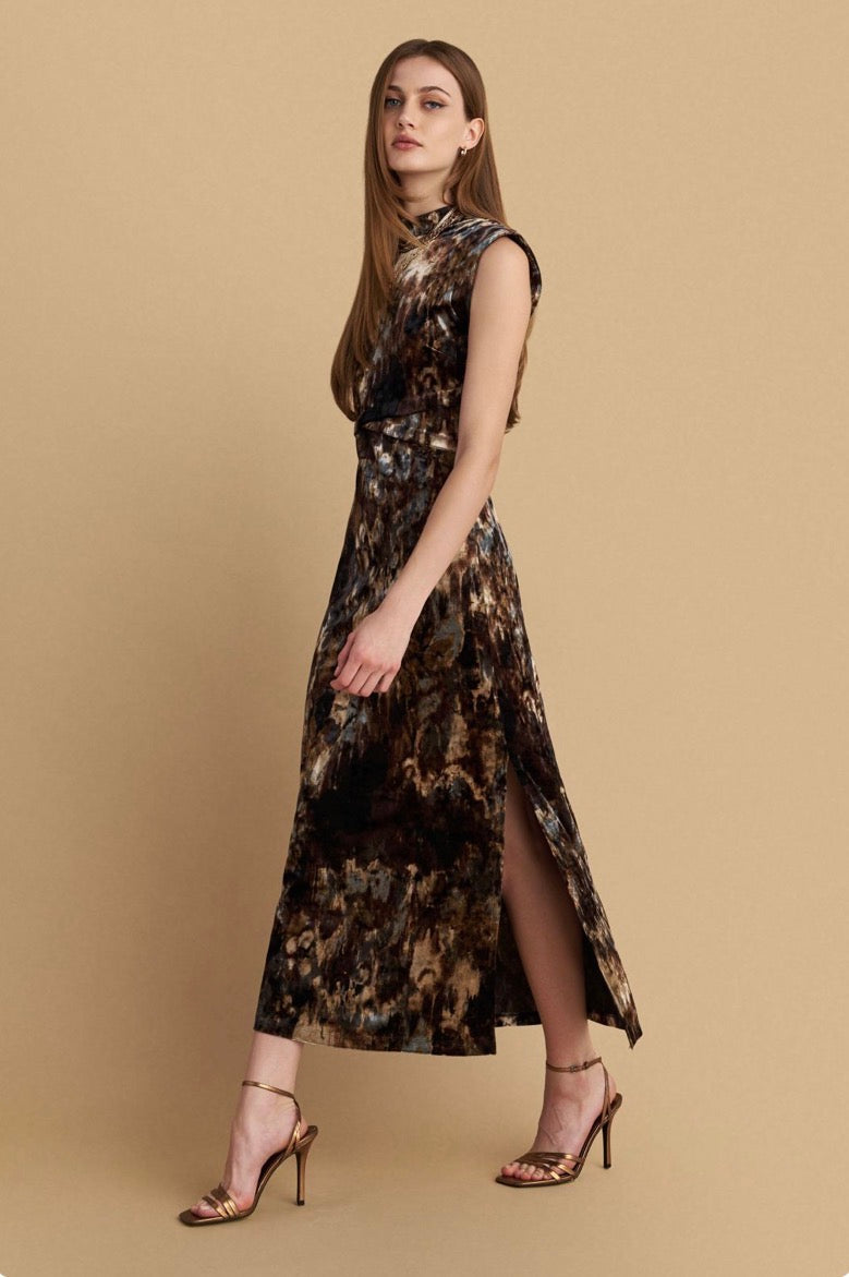 attrattivo - Fustan i gjate velvet me printe shumengjyreshe