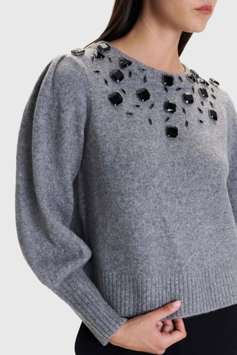 ALE - Pulover gri dhe e bardhe me elemente dekorative
