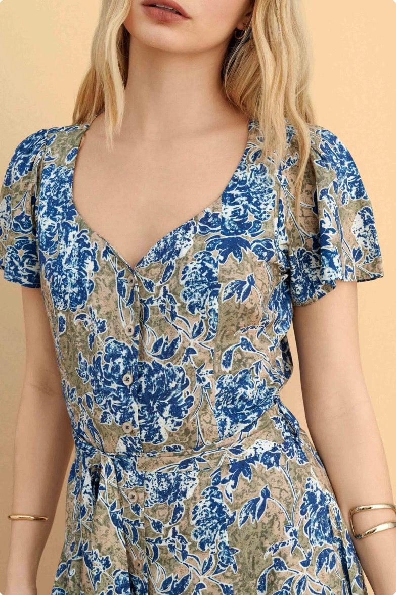 attrattivo - Fustan me rrip dhe printe florale