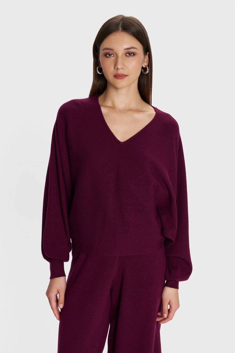 ALE - Pulover vishnje dhe gri me jake V