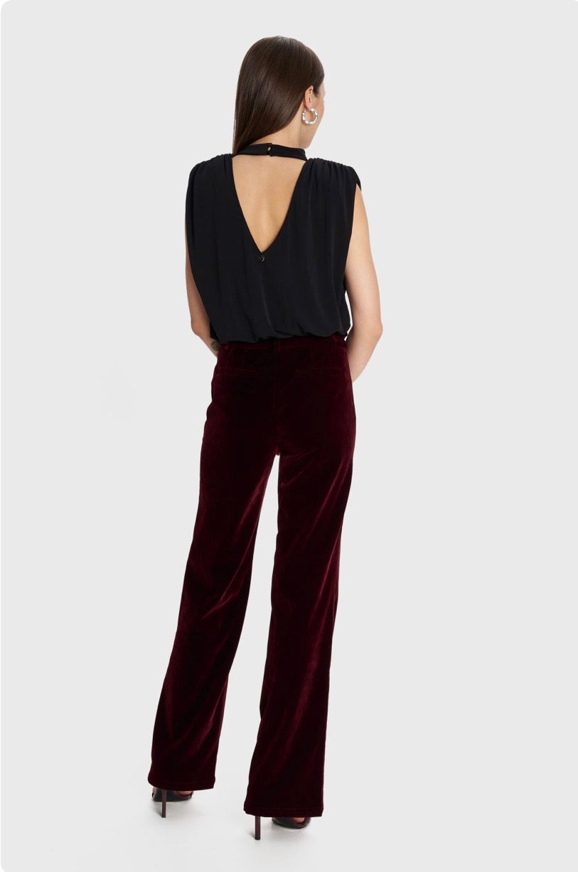 ALE - Pantallona veludhe vishnje dhe e zeze ne prerje te drejte