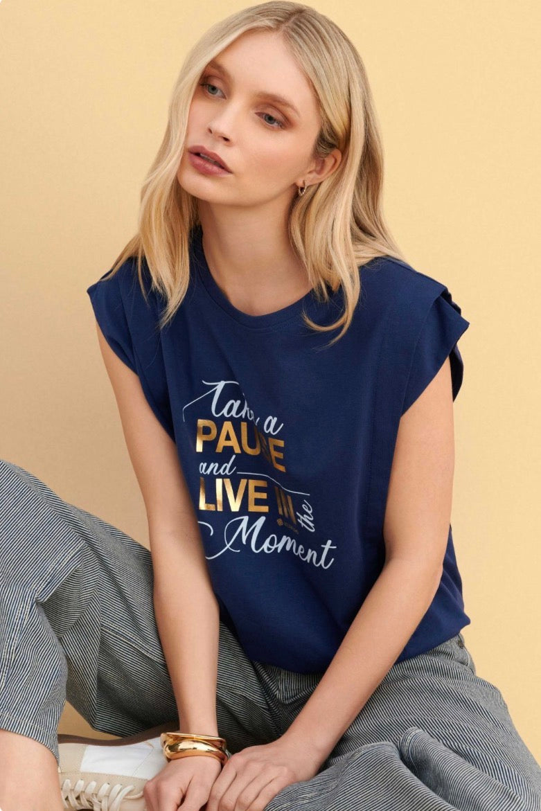 attrattivo - Bluze pambuku blu dhe e bardhe me printe