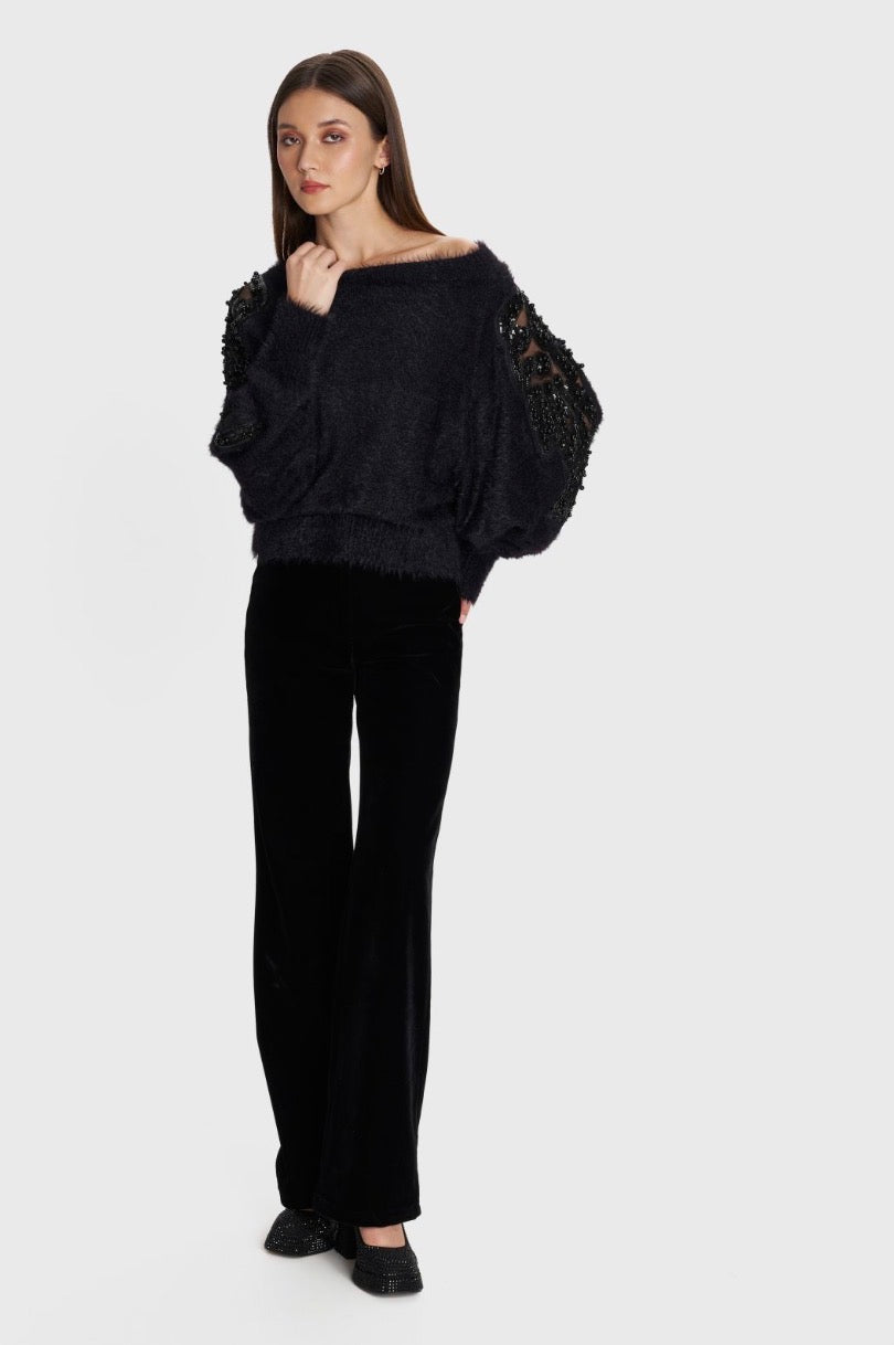 ALE - Pantallona veludhe vishnje dhe e zeze ne prerje te drejte