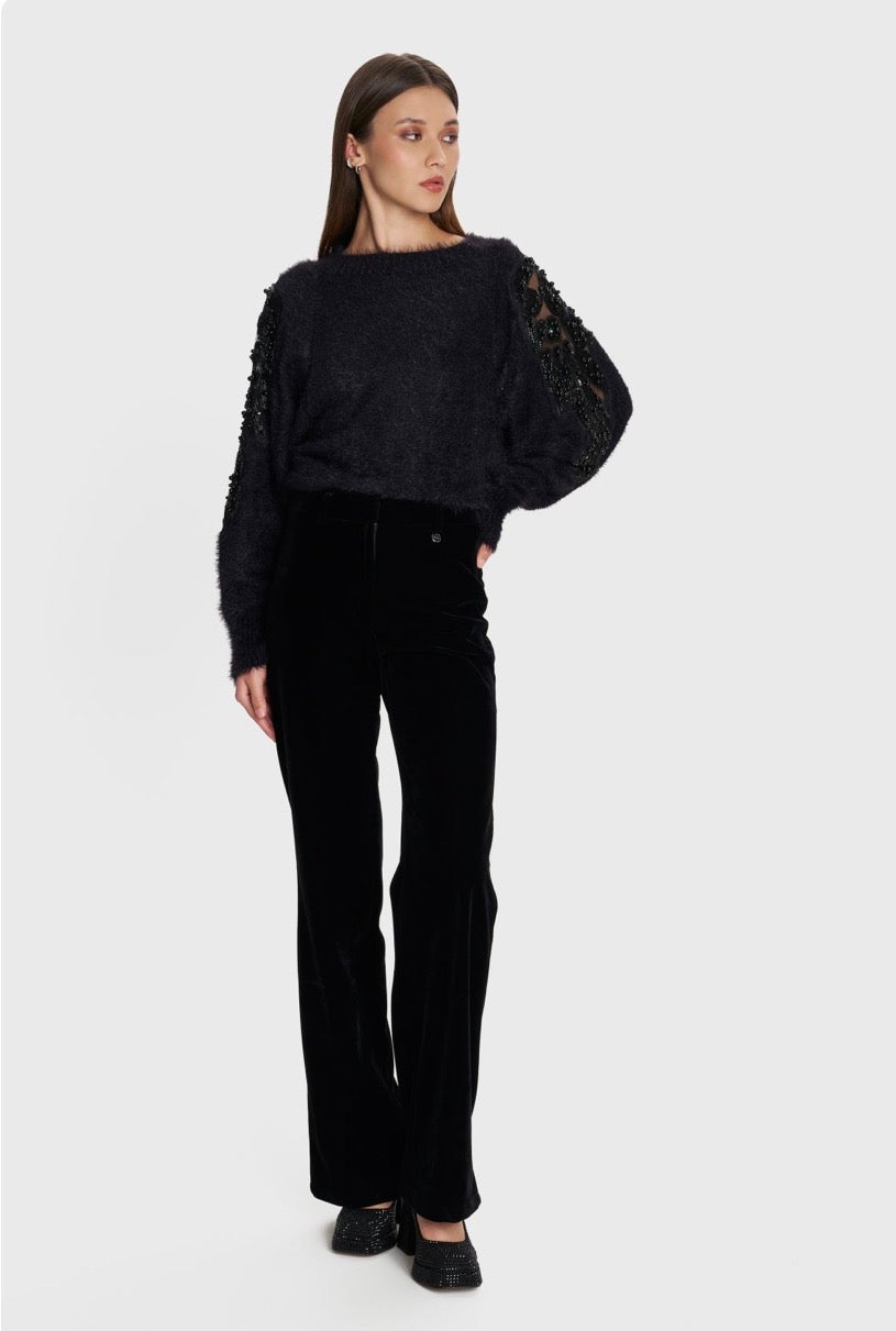 ALE - Pantallona veludhe vishnje dhe e zeze ne prerje te drejte