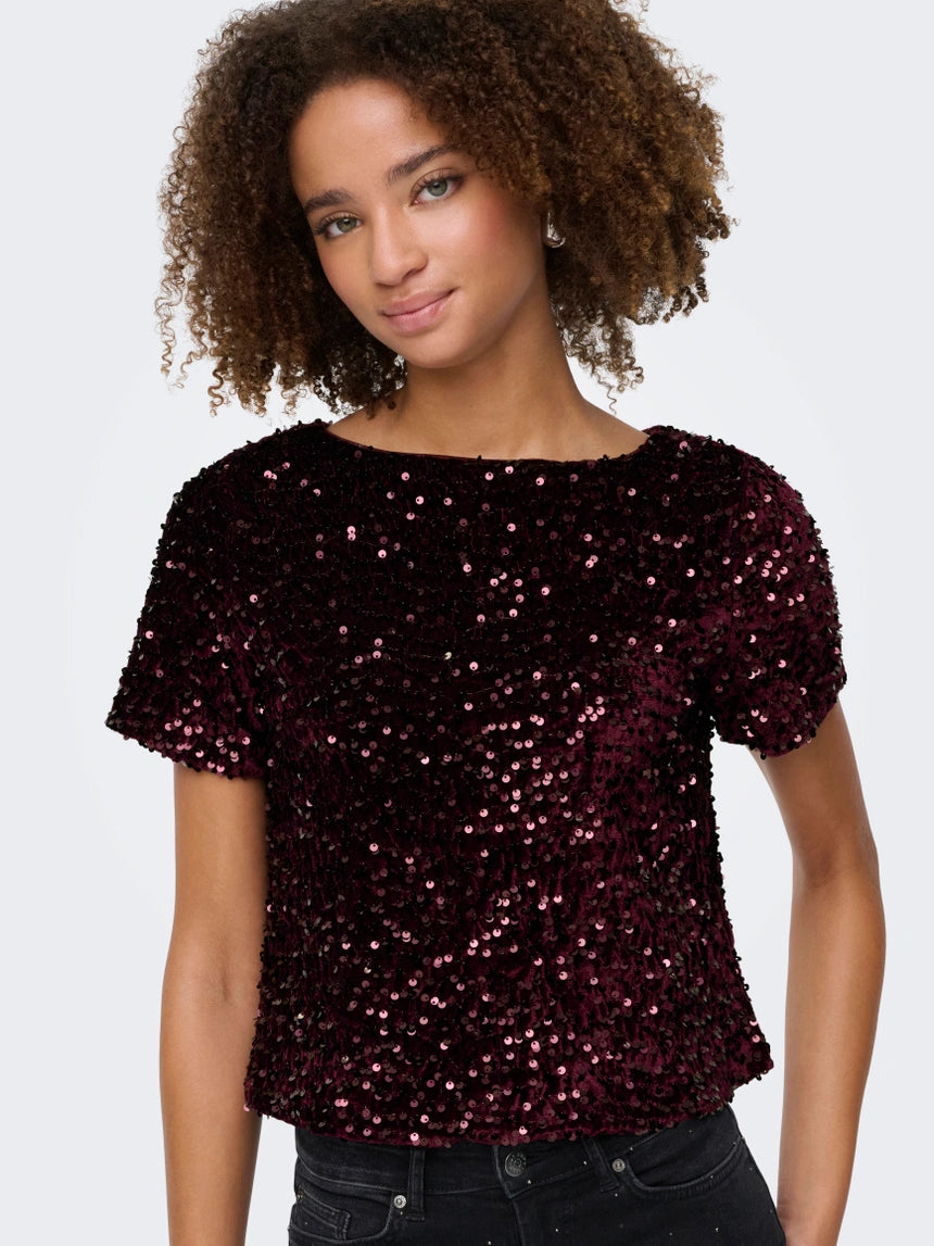 ONLY - Bluze vishnje, e zeze dhe gold me temina