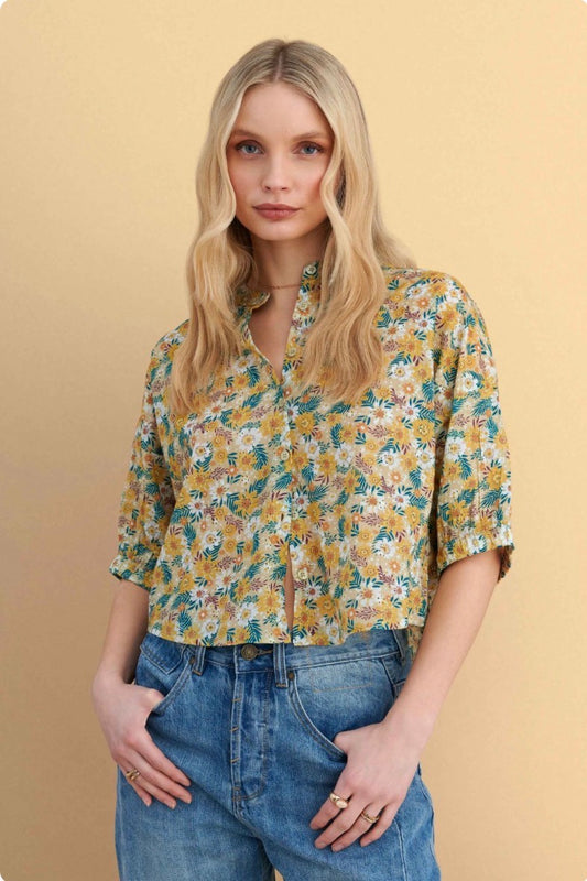 attrattivo - Kemishe pambuku me menge trecerekshe dhe printe florale